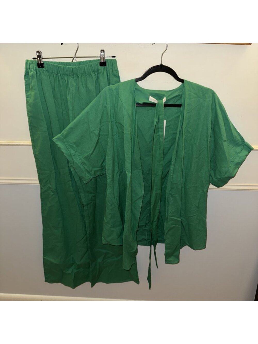 Commense Linen Cotton Two Piece Pant Top Set in Green size Small  New with tag